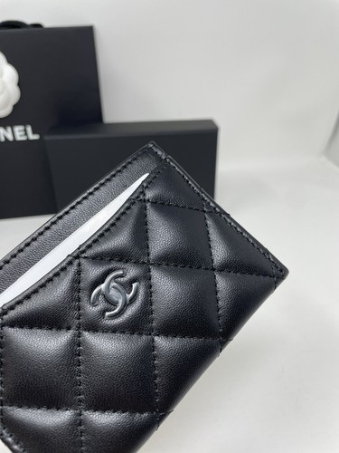 Chanel klassische flache so schwarze Kartenhalter Lammfell Leder Geldbörse Neu 24S - Bild 7 von 11