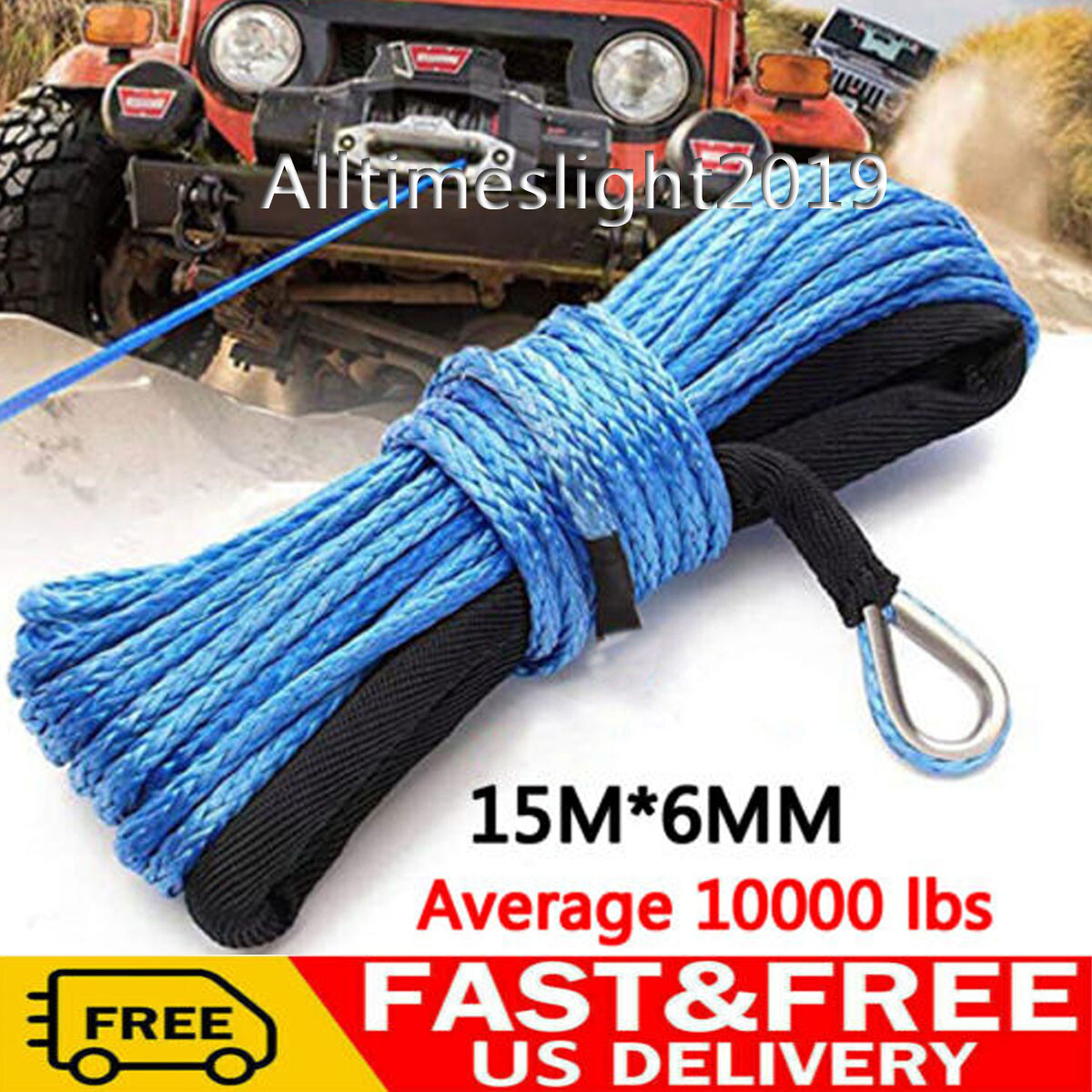 1/4" X 50' Synthetic Winch Rope - 10000 Lbs Capacity, Gray, With Guard (ATV/4WD)