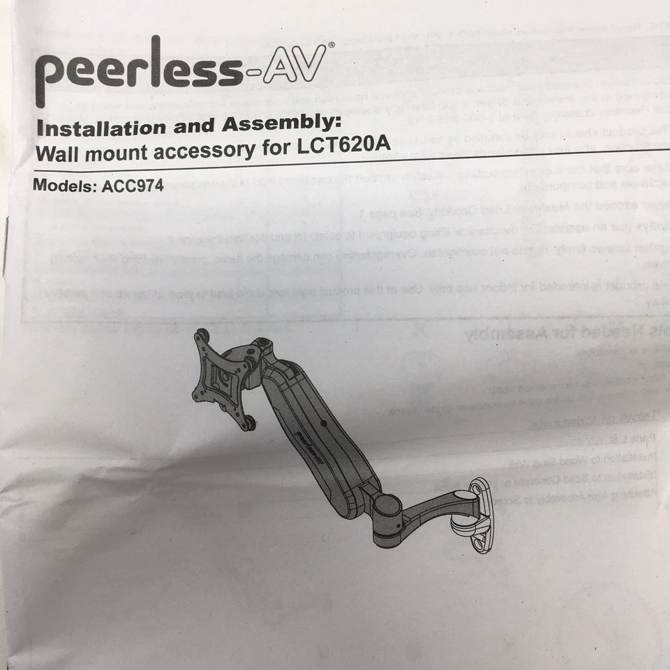 NEW Peerless AV ACC974 Wall Mount Accessory for LCT620A LCT Arm Black - Image 2 of 4