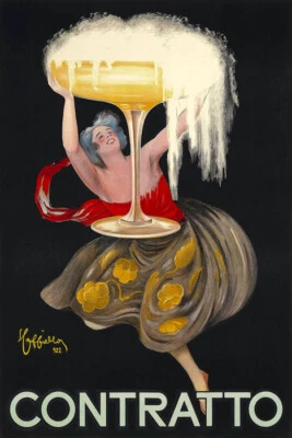 GREATVINTAGEPOSTERS CHAMPAGNE CONTRATTO SPARKLING GLASS GIRL FRENCH CAPPIELLO VINTAGE POSTER REPRO