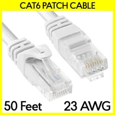 50 FT Cat6 Cable White Cat 6 Patch Cord LAN Internet RJ45 Modem Ethernet Cable