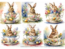 Teacup Bunnies | A4 Rice Paper | Paper for Decoupage | Decoupage Queen