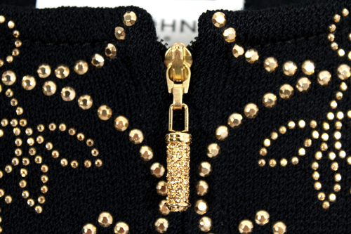 ST. JOHN EVENING Black Knit Reflective Gold Stud Vines Zip-Front Jacket 16 - Picture 4 of 7