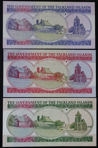 1983-8 Falkland Islands | £1 £5 £10 | Elizabeth II | UNC | P-13a P-12a P-14a - Picture 2 of 2