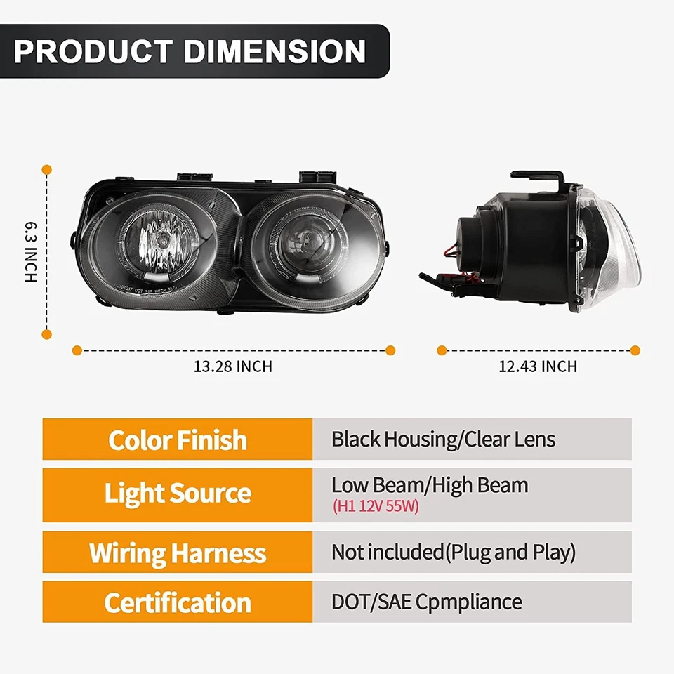 Black Headlights For 1994-1997 Acura Integra GS Halo Projectors Front lamp Pair — 第 4/4 张图片