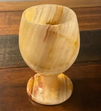 Onyx Marble Stone 3 oz Goblet Cordial Wine Glass 4" White Brown