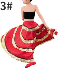 Girls Kids Satin Swing Layered Skirt Dance Costume Spanish Dancewear Patchwork