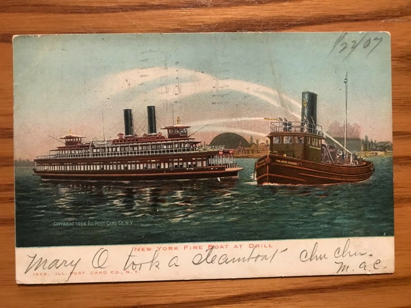 Vintage Postcard - New York Fire Boat at Drill - 1904 Copyright - Posted 1907