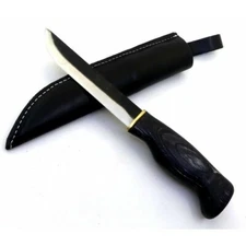 Wood Jewel Bearleuku Fixed Knife 5.75" Carbon Steel Blade Black Plywood Handle