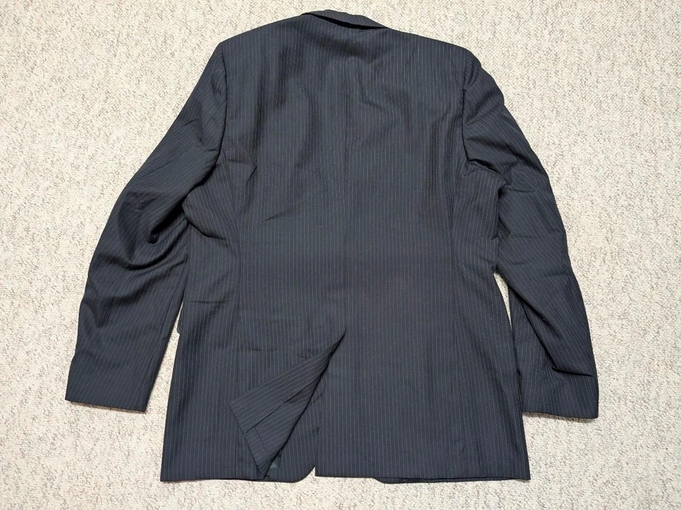 TRAJE 3 PIEZAS de colección hecho en EE. UU. azul marino 46L 40x36 lana a rayas PREPPY hiedra liga Foto 3 de 4