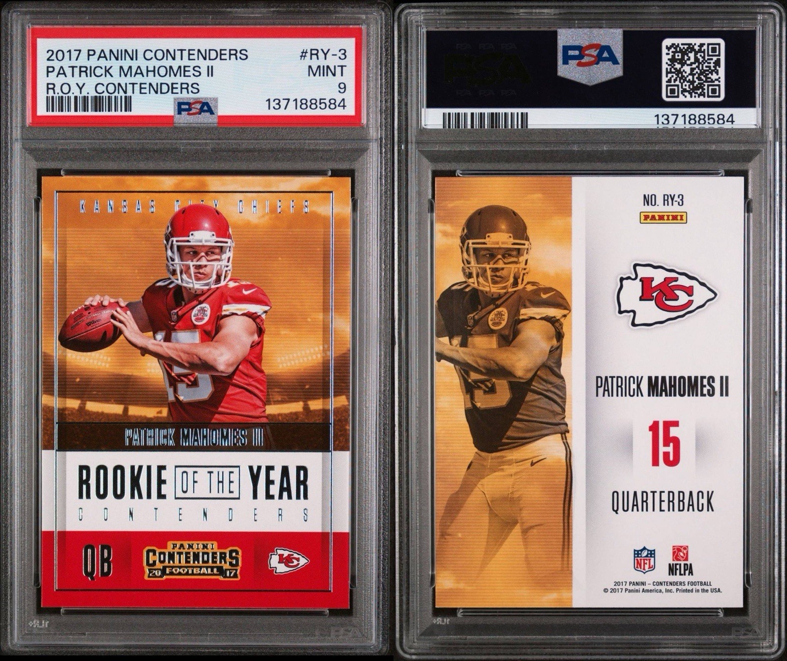 Panini 2017 Contenders Patrick Mahomes II ROY Contenders #RY-3 RC PSA 9 view 1