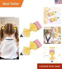 Sparkly Yellow Pencil Bow Hair Clips - Perfect for School Girls Ages 1-5 
