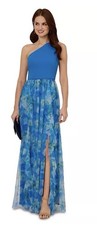 Adrianna Papell Women's Sweetpea Combo Mixed-Media Gown Blue Multi Size 14