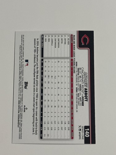 2025 Topps Serie 1 Brillo de arena #140 Andrew Abbott - Imagen 2 de 2