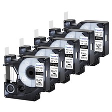 5PK 9mm Black on White IND Polyester Label Tape 18482 For DYMO Rhino 5000