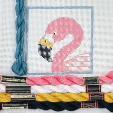 Hand painted Kathy Schenkel Pink Flamingo 4 x 4 needlepoint Kit beginner easy