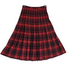 Vtg Pendleton Plaid Pleated Midi Skirt Women Size 12 Red Black Wool Turnabout