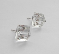 BN Vintage 1980's Clear Bevelled Cube 'Ice Cube' Crystal Stud Earrings Deadstock