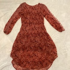 Free People Floral Lace Long Sleeve Asymmetric Dress Rust Pink Black S Petite