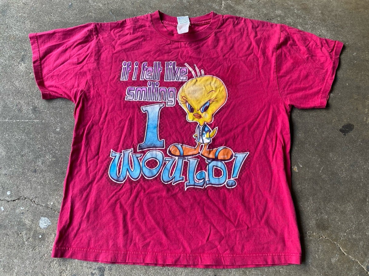 Vintage Tweety Bird Pink Looney Tunes Warner Bros Sassy Size L T 