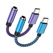 USB Type C to 3.5mm Headphone Jack Adapter 2-Pack C Aux Blue,Purple