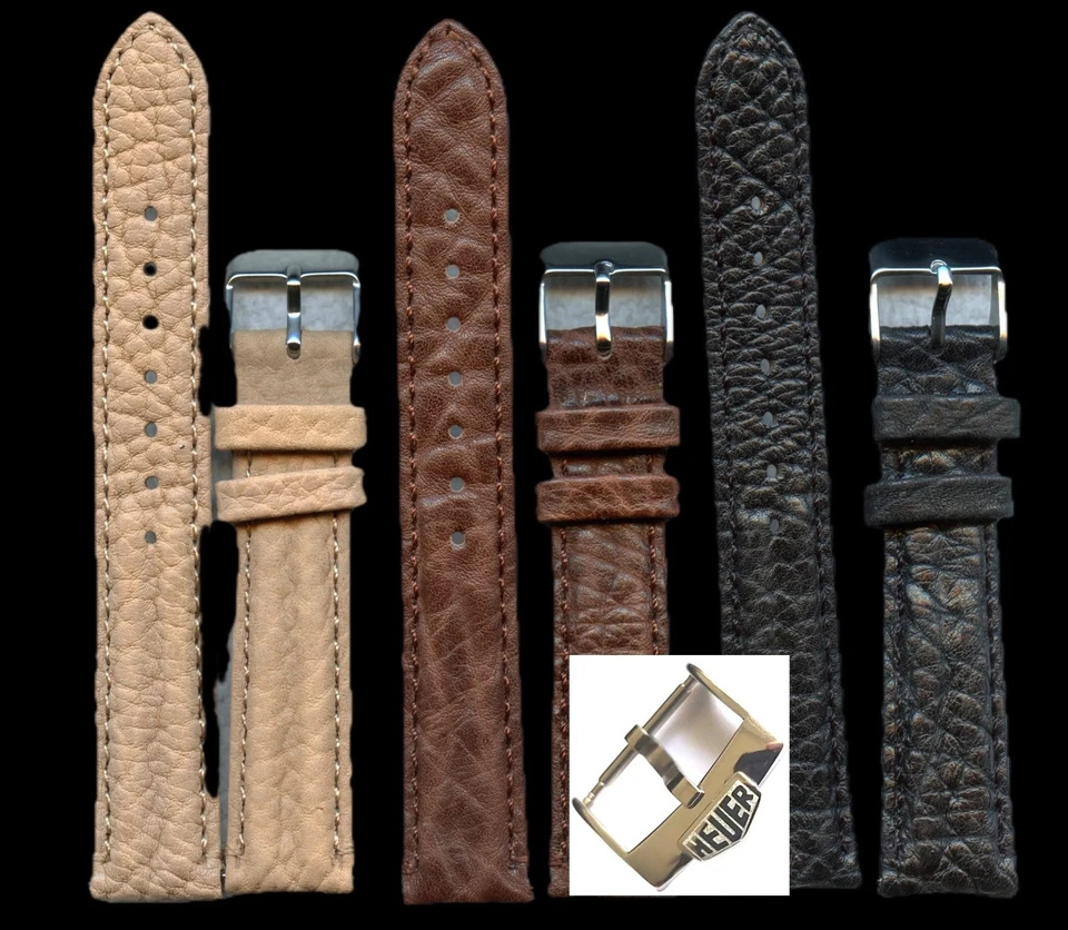 正品 BISON 表带 适用于 HEUER 黑色巧克力蜂蜜 17 毫米 - 22 毫米 CUIR DU CERVIN™ — 第 2/4 张图片