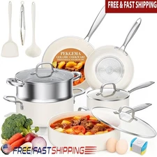 16-Piece Nonstick Ceramic Cookware Set Healthy Oven Safe Kitchen Essentials New