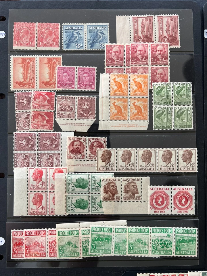 Australia Mint Pairs & Blocks 1913 to 1950s KGV KGVI & QE2 1/6 2/6 1d's, Booklet - Image 2 of 4