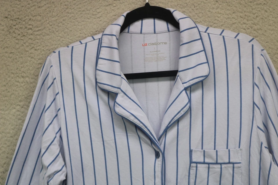 Conjunto de pijama con botones de manga larga Liz Claiborne-bolsillos-grandes-rayas-suave-acogedor Foto 3 de 4