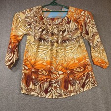 Susan Graver Style Blouse Womens L Orange Butterfly Print Scoop Neck Long Sleeve Susan Graver Style Blouse Womens L Orange Butterfly Print Scoop Neck Long Sleeve