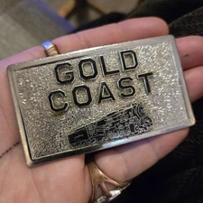 Vtg Gold Coast Train Belt Buckle HookFast Silver Tone Metal Railroad USA 70s 80s
