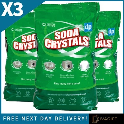 DRI-PAK 3 x DRI PAK SODA CRYSTALS 1KG BAG FOR HOUSEHOLD CLEANING UNBLOCK DRAINS SINKS