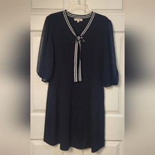 Nanette Lepore Blue Nautical Inspired Neck Tie Sweater Dress Large