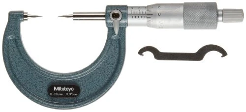 Mitutoyo 112-165 Point Micrometer  Ratchet Stop  0-25mm Range  0.01mm Graduation
