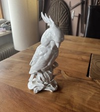 Kakadu Vogel Figur Lichte Skulptur Porzellan Midcentury Vintage Weißporzellan