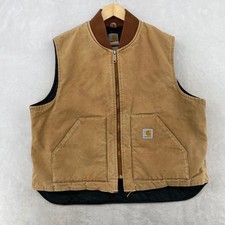 Vintage Carhartt Men's Tan Quilted Lined Duck Canvas Work Vest Size XXL