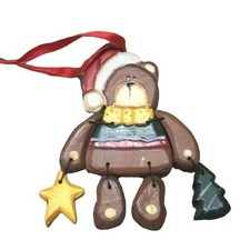 Whimsical Christmas Teddy Bear Ornament Handcrafted Ceramic Holiday Decoration