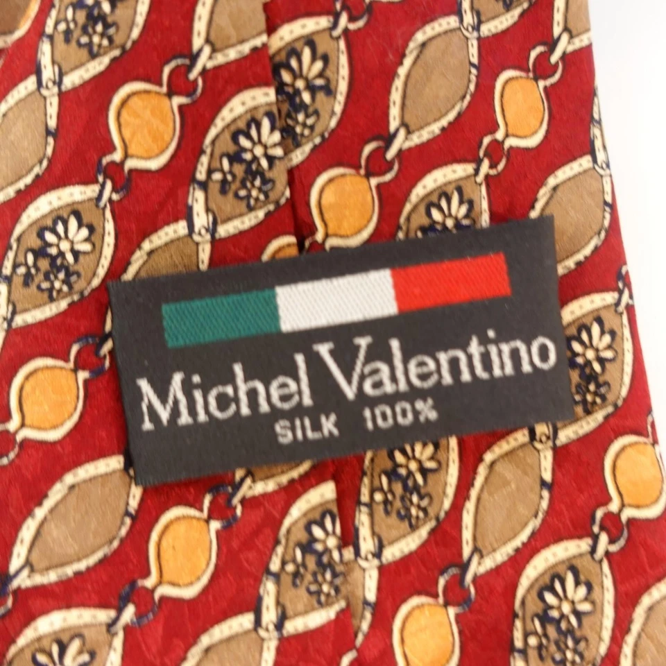 Corbata de cadena diagonal para hombre eslabones geométricos de oro rojo flor de seda MICHAEL VALENTINO Foto 4 de 4