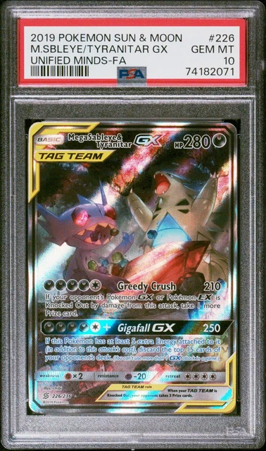 2019 Pokemon Unified Minds Mega Sableye & Tyranitar GX Tag Team #226 PSA 10