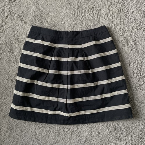 Loft Striped Mini Skirt Size 6 Black Beige Pleated