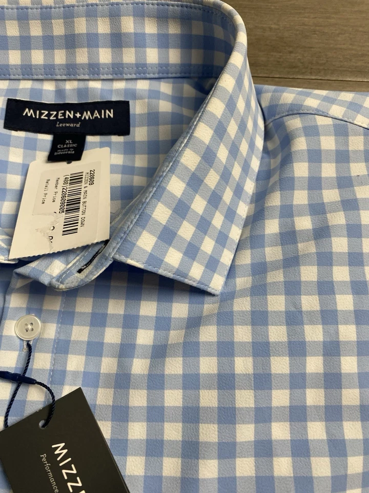 Mizzen+Main Shirt Mens Xl Classic Fit Blue White Gingham Dress Leeward Stretch - Image 4 of 4