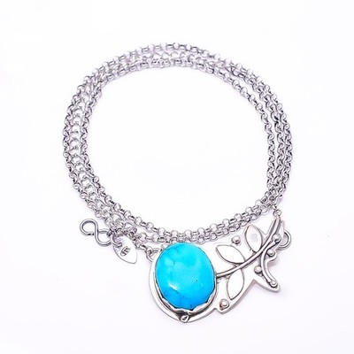 Magnesite Turquoise Flower 925 Sterling Silver Chain Pandent 17.99'' CP944021233