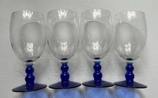 Libbey 4 Cobalt Ball Stems Glasses Metropolis Iced Tea or Wine 7 1/4” Tall 16 Oz