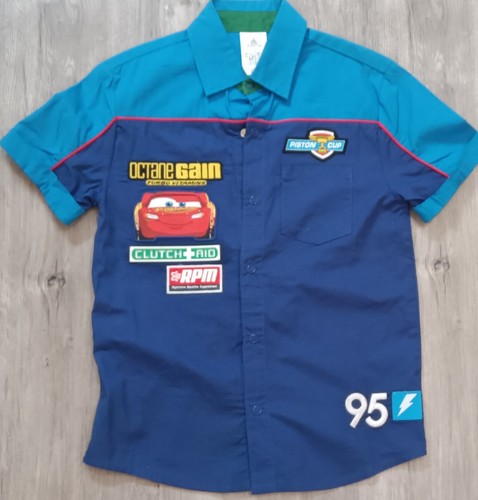 BOY'S DISNEY STORE Cars Lightning McQueen Short-Sleeve Button-Up Shirt, sz 7/8