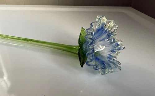 Vintage Murano Style Hand Blown Glass Flower Long Stem 19”