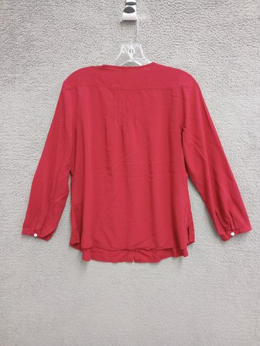 Old Navy Button Front Shirt Womens Medium Red Blouse Long Sleeve Round Neck - Picture 7 of 11