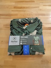 Men's Hurley Regular Fit Short Sleeve Button Down Stretch Tech Shirt Green Large