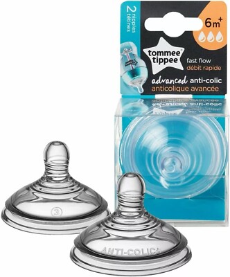 Tommee Tippee Fast Flow Nipples 2x Pack Advanced Anti-colic 6m+