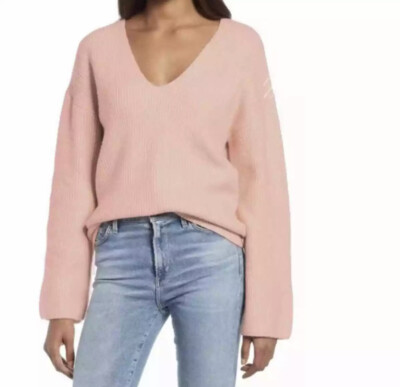 Treasure & Bond Small V-Neck Rib Pullover Wool Blend Sweater Blush Pink New