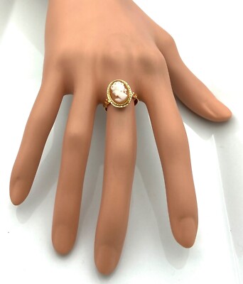 Bague En Or 18 Carats Avec Camée Coquille – Poids 3,14 G – Taille 53 – Occasion – Magnifique Pièce Vintage